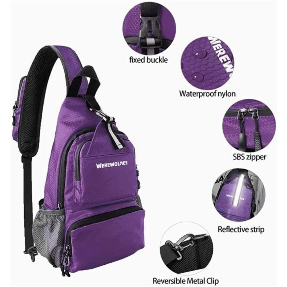 Foldable Waterproof Crossbody Backpack Shoulder Chest Bag Daypack, Purple
